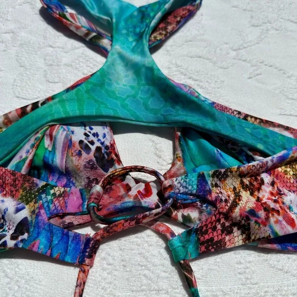 Luli Fama Multicolor high neck Bikini with Gold Accents - Picture 7 of 7